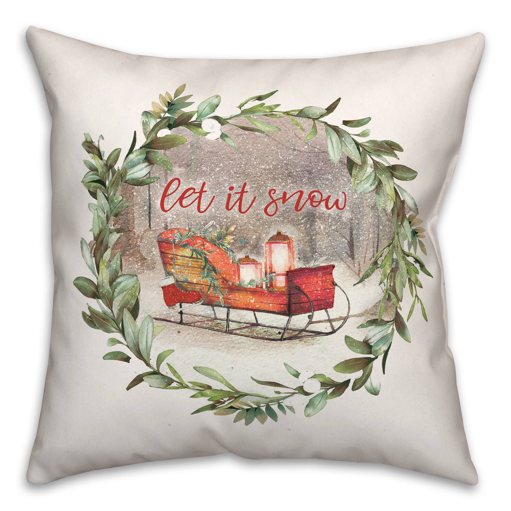 Let It Snow Sled Wreath 18x18 Throw Pillow